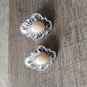 Avon Vintage 1990 Silvery Sands Pierced Earrings Silver Tone Peach